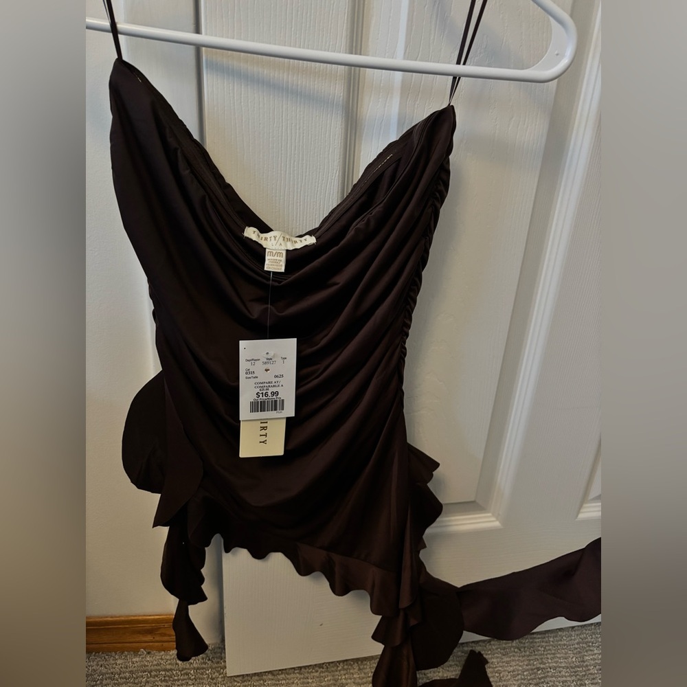 Elegant Brown Draped Tube Top